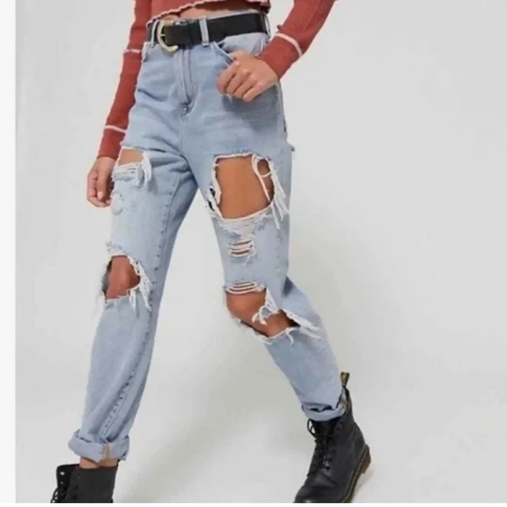 BDG Light Blue Distressed Straight Leg Jeans